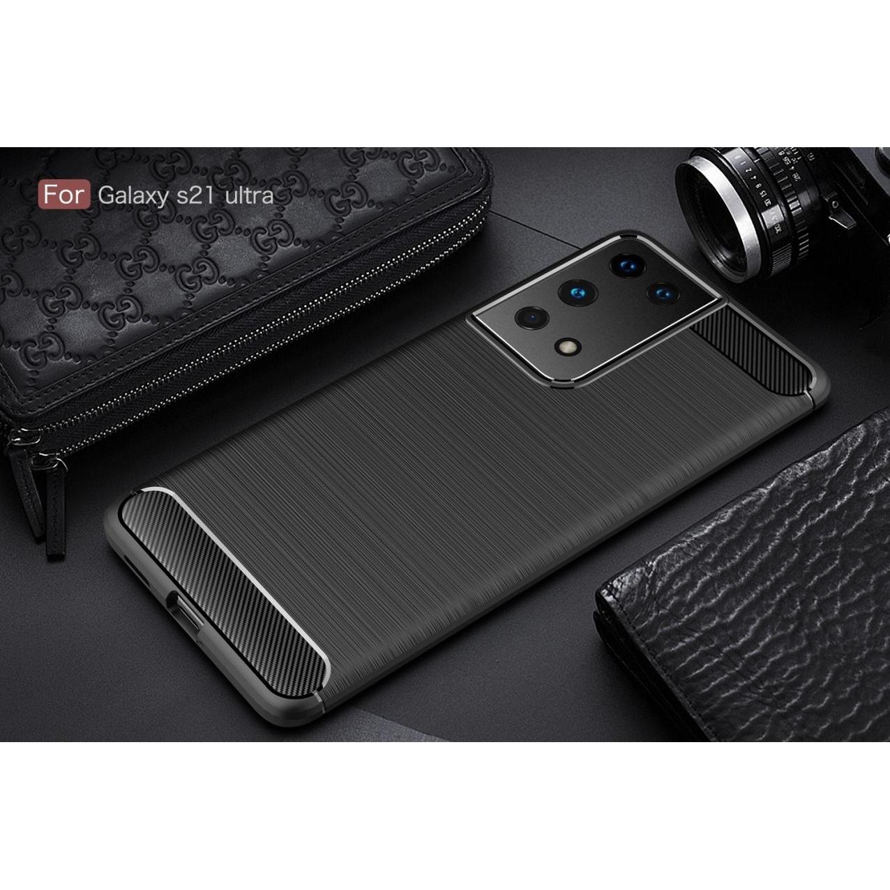 Thumbnail - Screenguard Samsung Galaxy S21 Ultra Hülle Carbon Brushed Soft TPU (Samsung Galaxy S21 Ultra), Smartphone Hülle, Schwarz