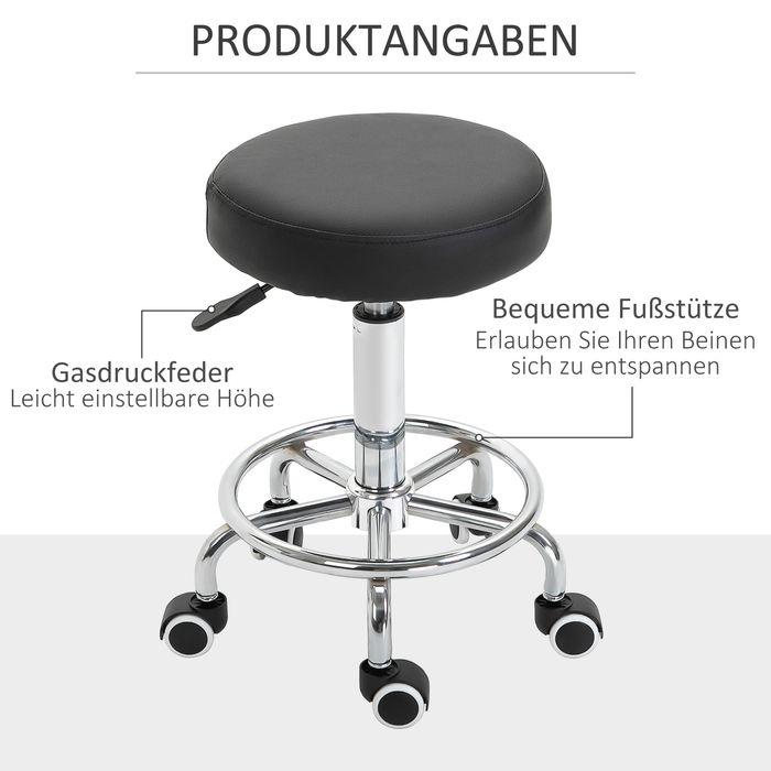 Produktbild Swisshandel24 Salonhocker, höhenverstellbar, Kunstleder, bis 110 kg, Ø42x50-64H cm, Schwarz