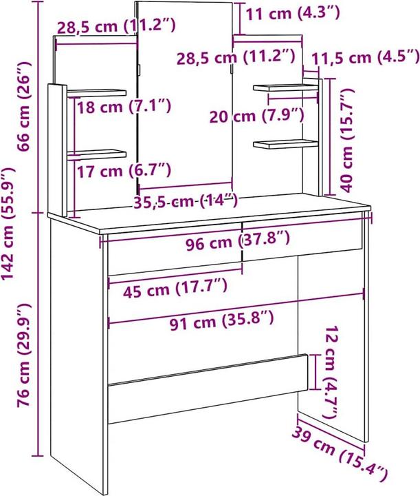Produktbild vidaXL Schminktisch (96 x 39 x 142 cm)