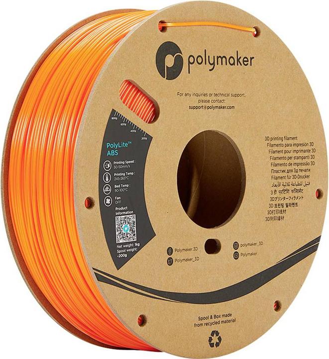 Produktbild Polymaker PE01009 PolyLite Filament ABS geruchsarm 1.75 mm 1000 g Orange 1 St. (ABS, 1.75 mm, 1000 g, Orange)