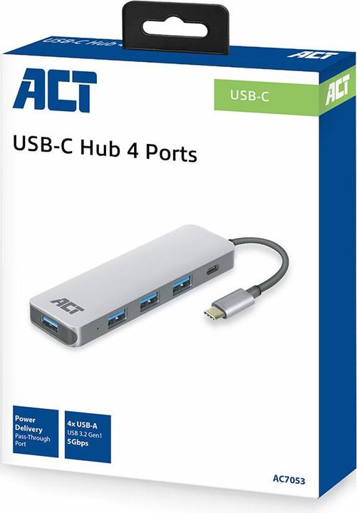 Produktbild ACT USB-C Hub with 4x USB-A, USB-C PD Pass-Through 60W USB-C (USB-C, 5 Ports)