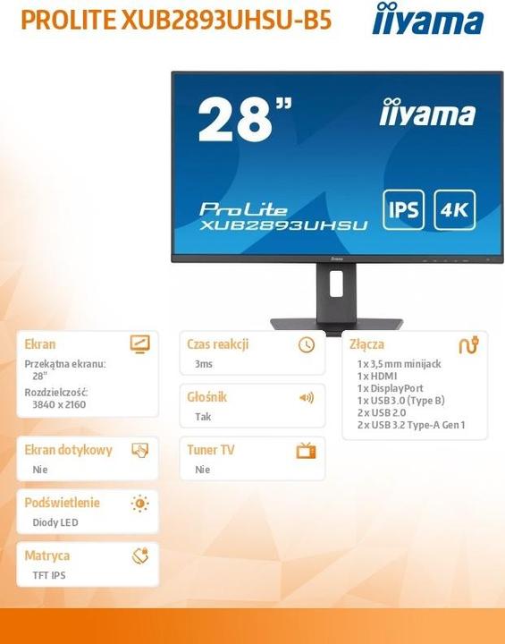 Image du produit iiyama ProLite XUB2893UHSU-B5 (3840 x 2160 pixels, 28")