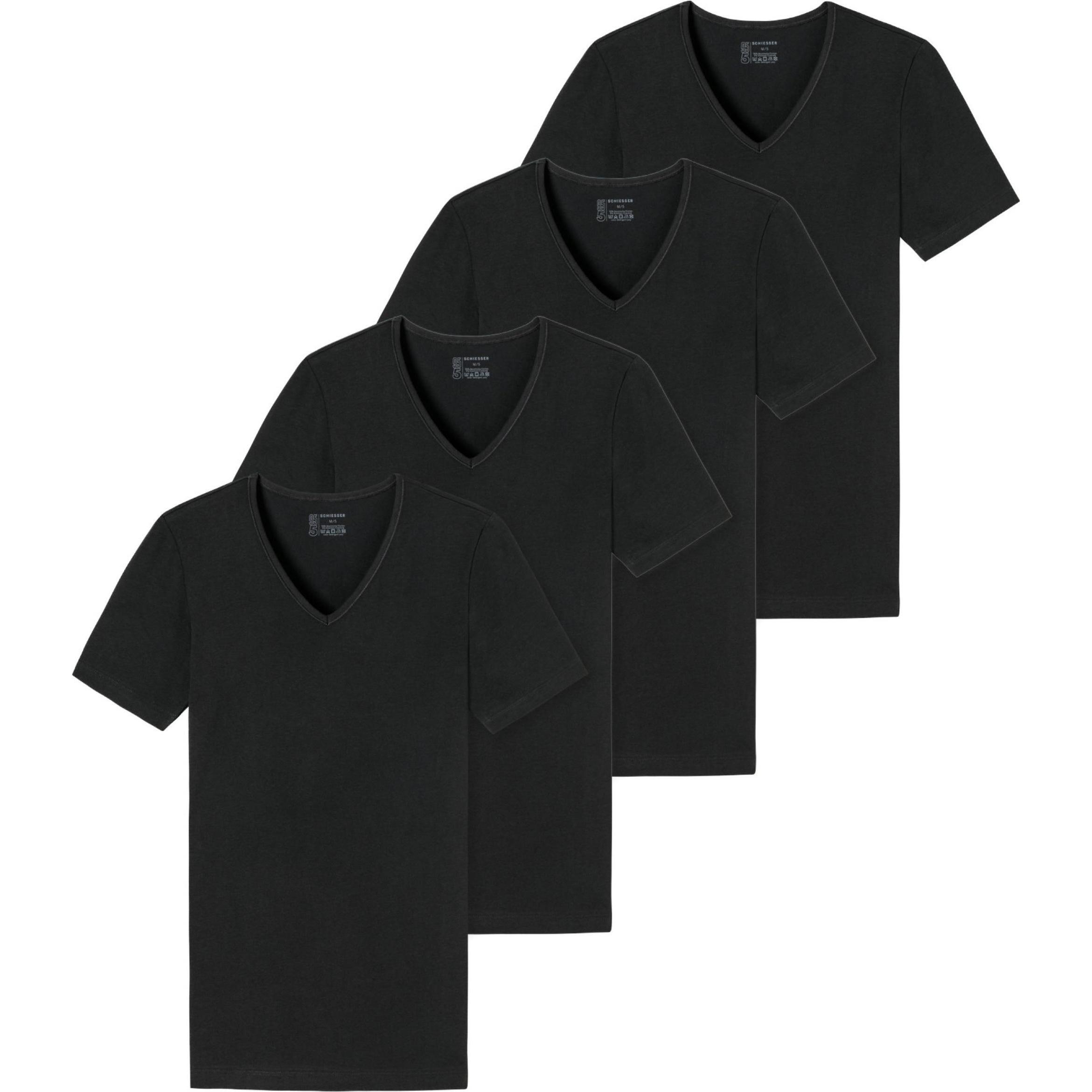 Schiesser, Herren, Shirt, 4er-Pack - 95/5 - Organic Cotton T-Shirt / Unterhemd mit Rundhals, Schwarz, (XXL)