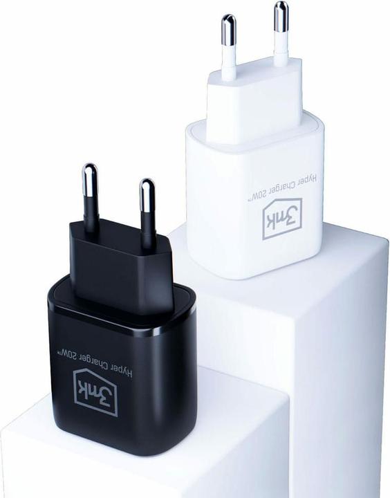 Actual product image 3MK HyperCharger 20W 1xUSB-C + 1xUSB-A ładowarka sieciowa PD/QC czarna/black (20 W, 2 ports)
