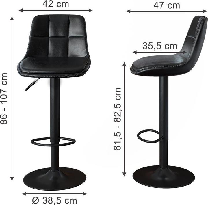 Produktbild Vicco Barhocker 2er Set Sena, Schwarz, 38.5 x 86 cm