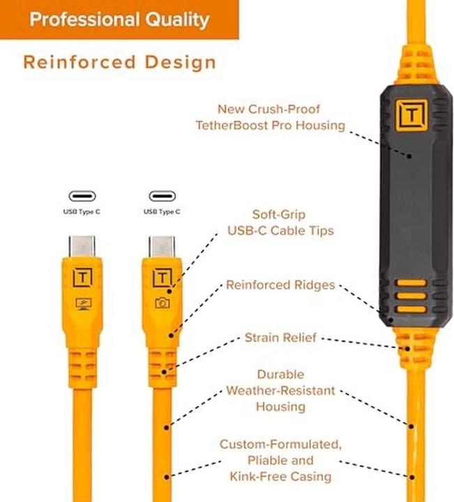 Actual product image Tether Tools TetherPro Optima 10G USB-C 10' (3m) Straight To Straight. (3 m, USB 1.1, USB 2.0, USB 3.0, USB 3.2 Gen 2, 100 W)