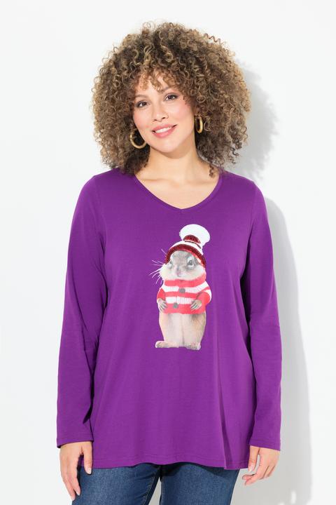 Immagine prodotto Ulla Popken Maglia natalizia con scoiattolo, scollo a V e maniche lunghe (42, 44)