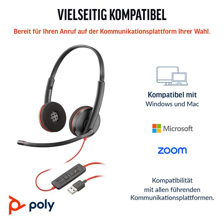 Actual product image HP Poly Blackwire 3220 + USB-C/A adapter (Cable, USB-C, Avaya, Cisco, Skype, Unify)