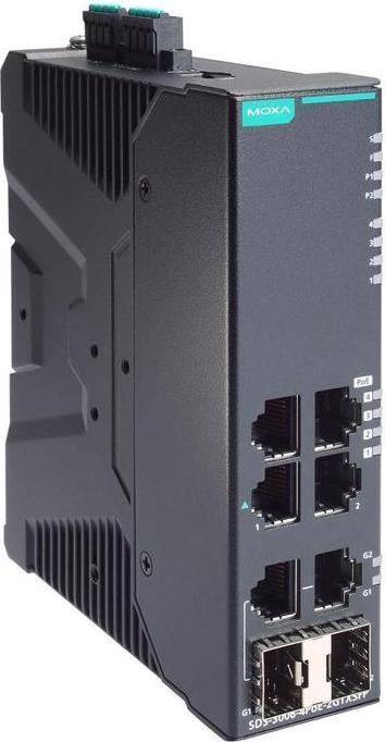 Produktbild Moxa Kompakter industrieller Smart-Ethernet-Switch mit 4 PoEPoE 10100BaseT(X)-Ports, 2 10 (4 Ports)