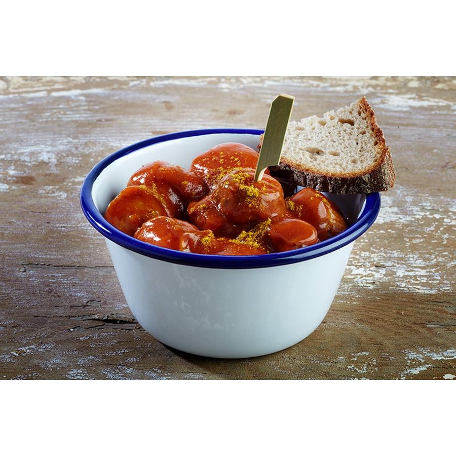 Thumbnail - APS, Einweggeschirr, Skål 50 cl Ø13xH6 cm Emaljebelagt stål Hvid med blå kant,1 stk (1 x)