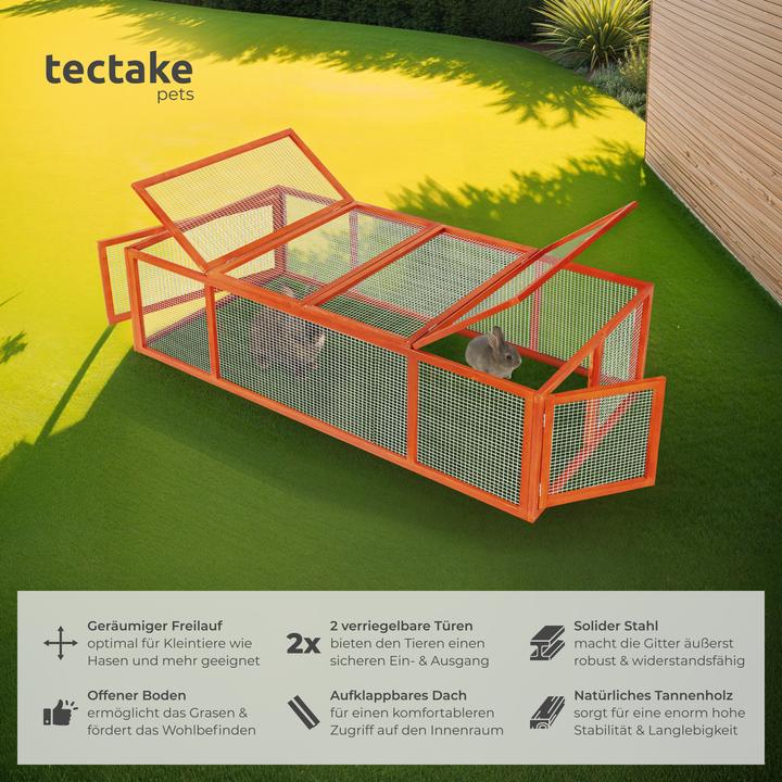 Image du produit tectake Kaninchenstall mit 4 Türen 181x90x48cm
