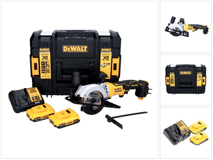 Actual product image DeWalt DCS 571 D2 Battery hand-held circular saw 18 V 115 mm Brushless + 2x battery 2.0 Ah + charger +