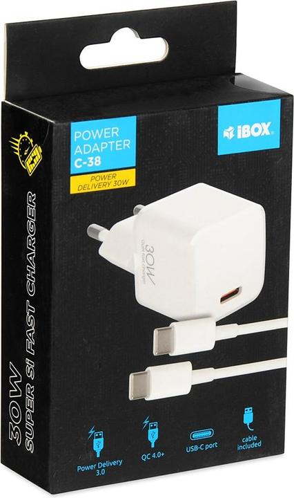 Image du produit iBox Chargeur de voyage I-BOX C-38 PD30W, blanc (30 W, 1 portion)