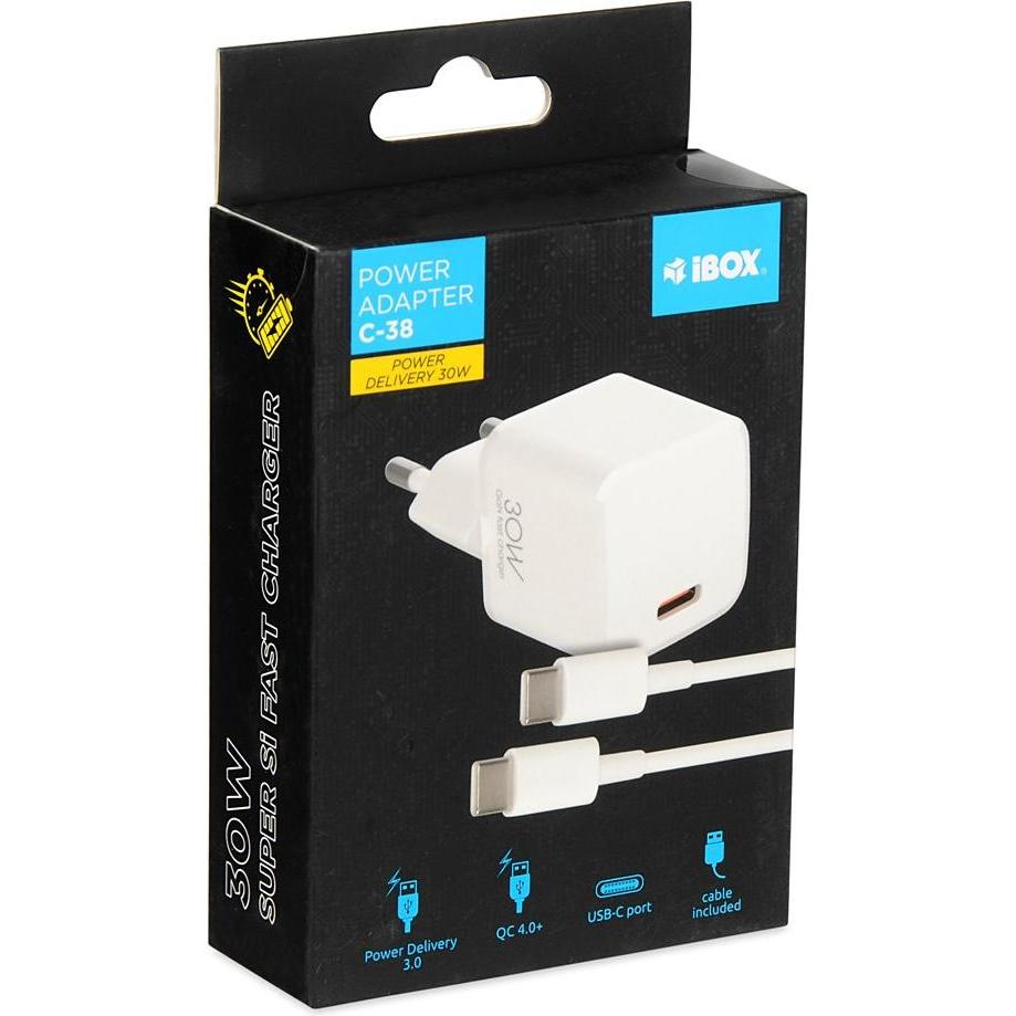 Thumbnail - iBox Travel charger I-BOX C-38 PD30W, white (30 W), USB Ladegerät, Weiss