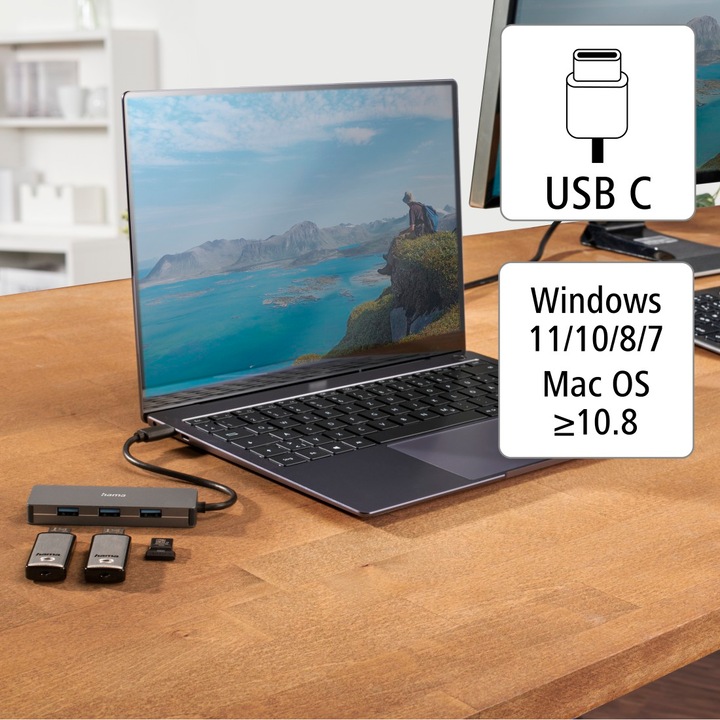 Produktbild Hama USB Hub (USB-C, 4 Ports)