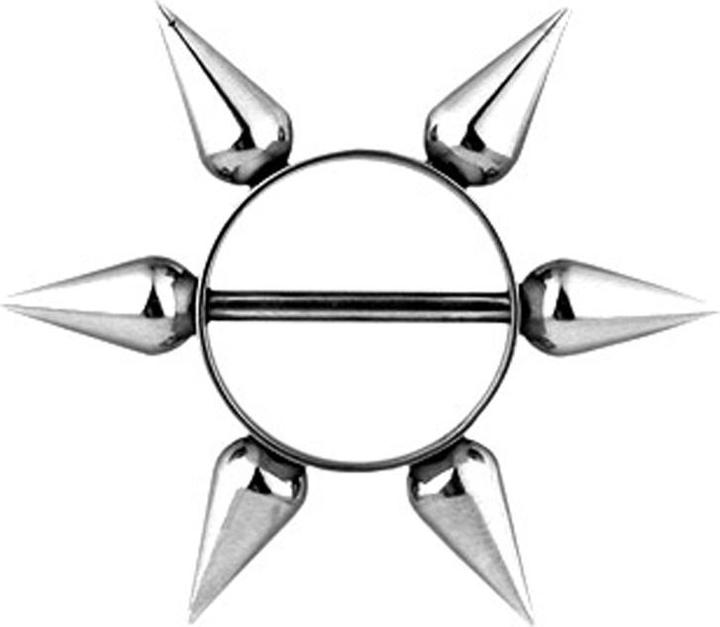 Produktbild Star Piercing Barbell Runder Schild silber mit Cones lang (ohne Messing, Chirurgenstahl 316L)