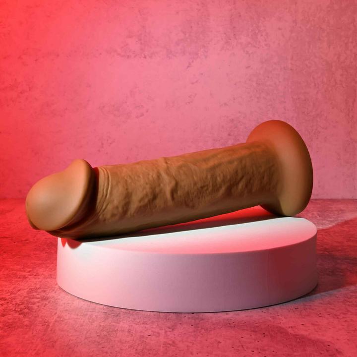 Actual product image Evolved Love is Back - 7 Inch Girthy Vibrating Dong - Realistic Looking & Rechargeable - Dark Beige
