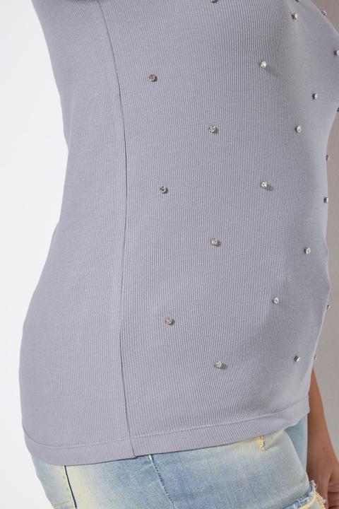Produktbild Angel of Style Rippshirt, Slim Fit, Ziersteinchen (48)