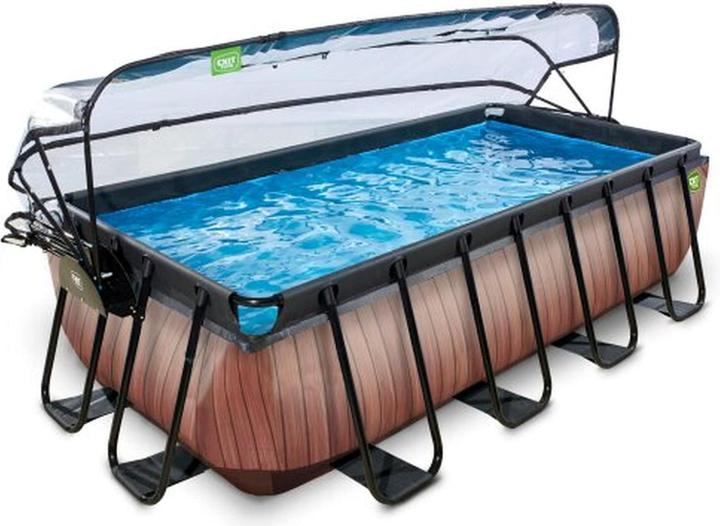 Produktbild Exit Rahmen-Pool Premium eckig 400x200x100 cm mit Sonnendach und Sandfilterpumpe (400 x 200 x 100 cm)