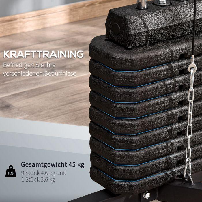 Produktbild Swisshandel24 Gym Kraftstation Fitnessstation Multigym Fitnesscenter Fitnessgerät inkl. Gewichten mit Rollenpolste