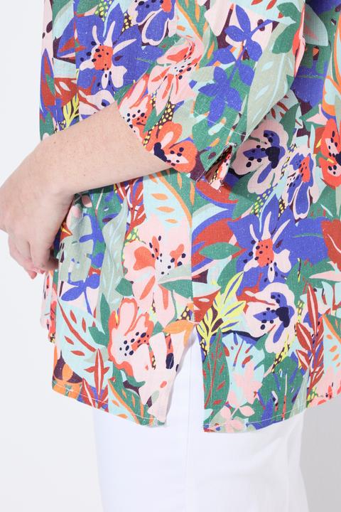 Produktbild Ulla Popken Leinenmix-Bluse, A-Linie, Tunika-Ausschnitt, 3/4-Arm (54)