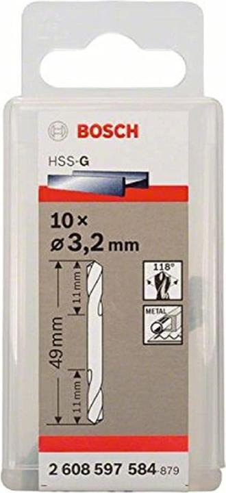 Produktbild Bosch Professional Zubehör PRO Metal HSS-G Spiralbohrer mit Doppelklinge, 3,2 x 11 x 49 mm (3.2 mm)