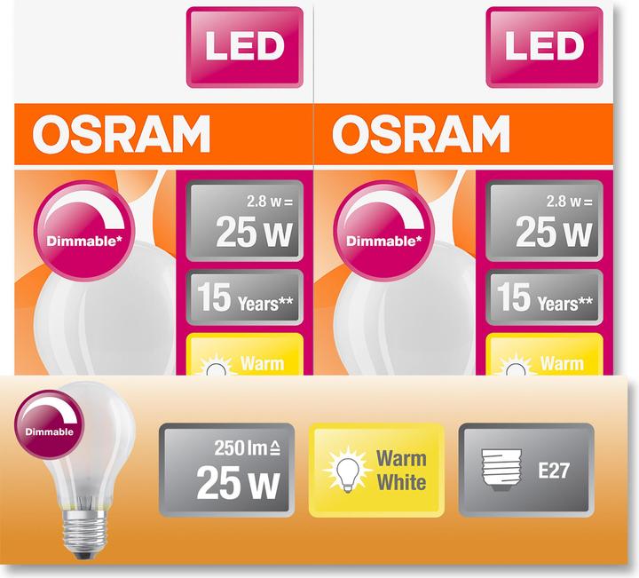 Actual product image Osram Retrofit Classic A (E27, 2.80 W, 250 lm, 1 x, E)