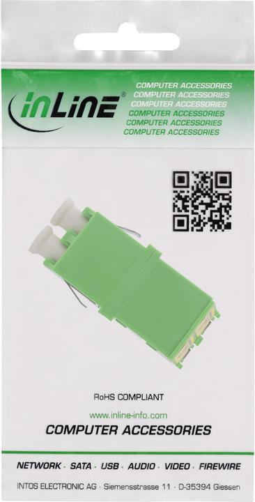 Actual product image InLine Fibre optic coupling, duplex LC/LC, singlemode green, ceramic sleeve, with shutter (Network coupling)
