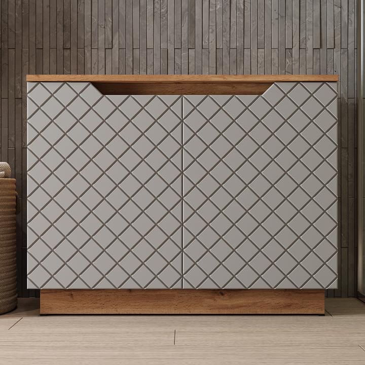Actual product image Vicco Waschbeckenunterschrank Lotta, Eiche/Grau mit Kachelstruktur, 79.6 x 62.1 cm mit 2 Türen (79.60 x 32 x 62.10 cm)
