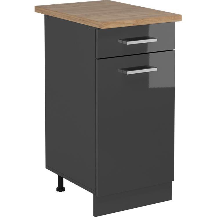 Vicco, Regal, Küchenunterschrank R-Line, Anthrazit Hochglanz/Anthrazit, 40 cm, AP Eiche
