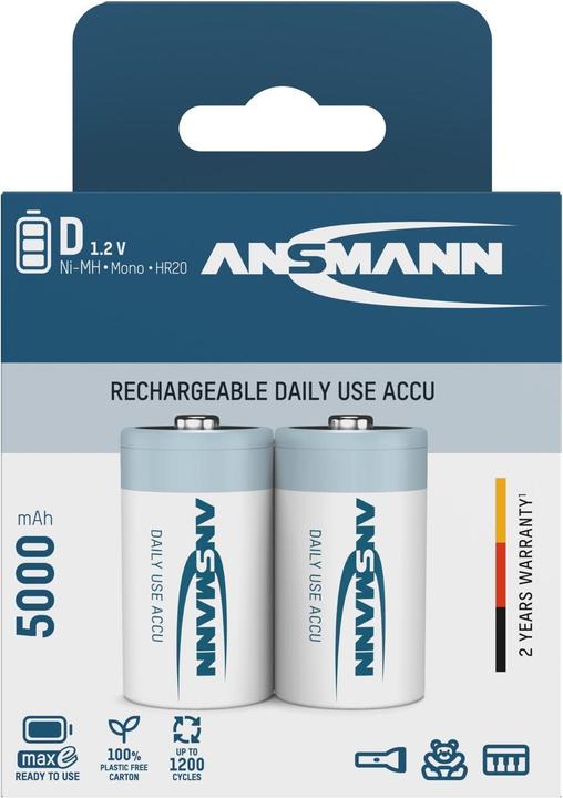Produktbild Ansmann Mono D (2 Stk., D, 5000 mAh)