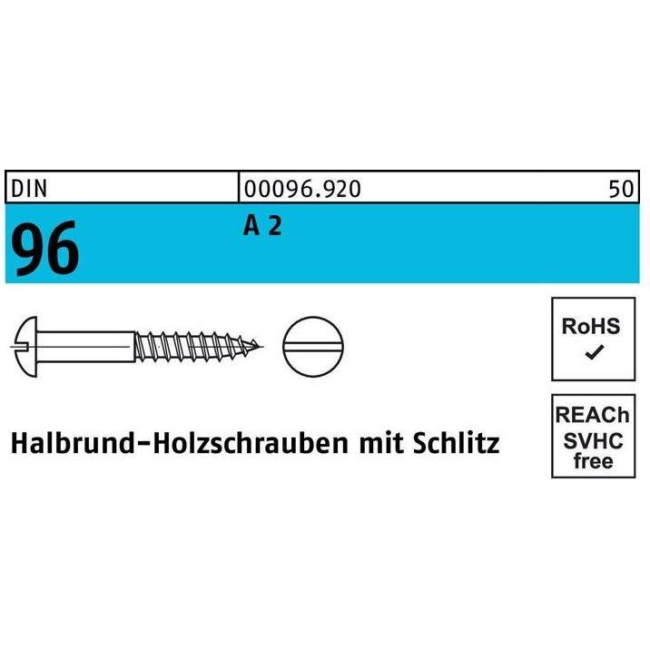 Schrauben, Holzschraube DIN 96 Halbrundkopf Schlitz 4 x 16 A 2 (200 Schrauben pro Stück)