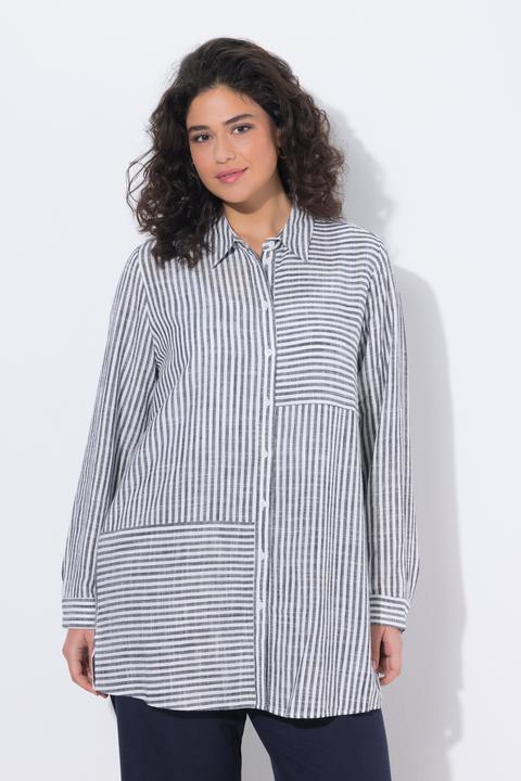 Produktbild Ulla Popken Bluse, Leinenmix, Patchmuster, Hemdkragen, Langarm (58, 60)