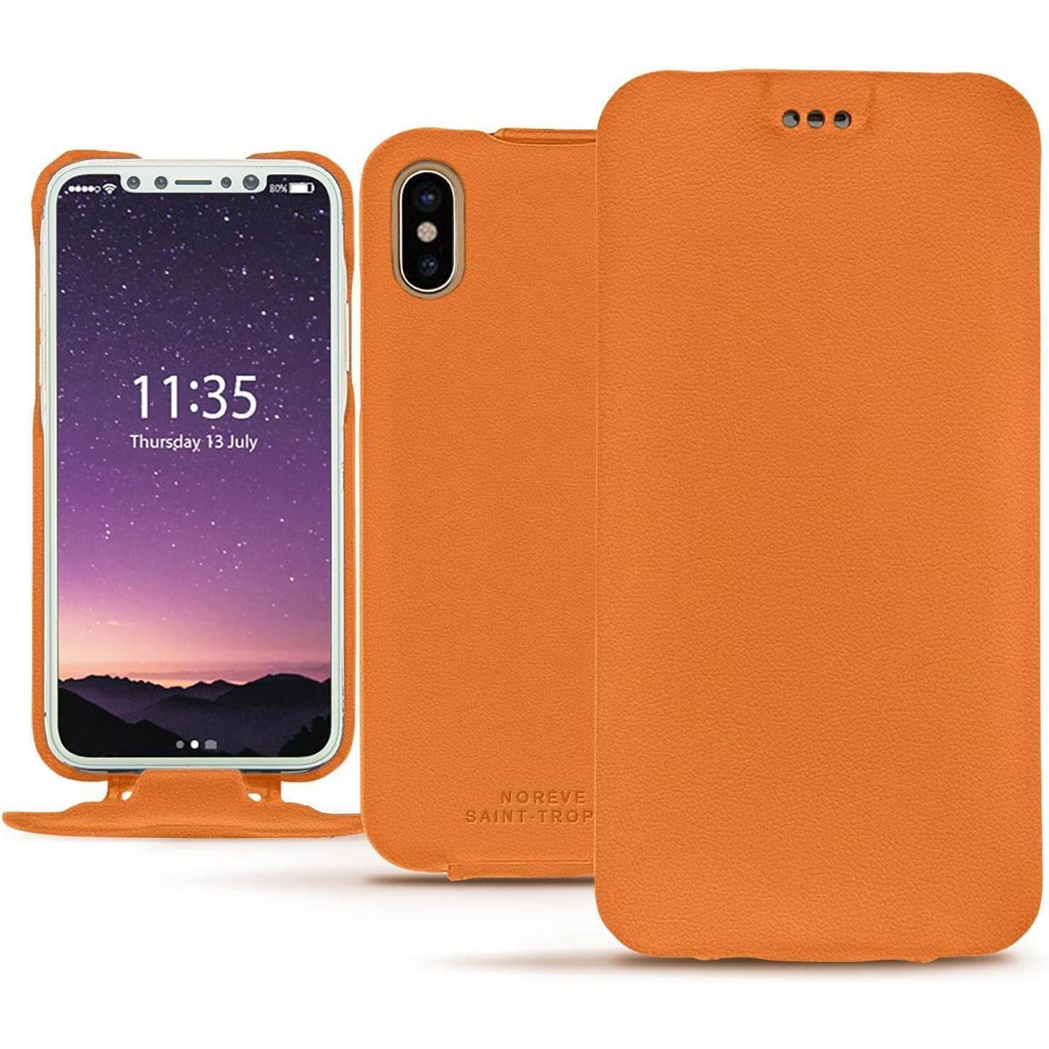 Noreve Lederschutzhülle vertikal (Apple iPhone X), Smartphone Hülle, Orange