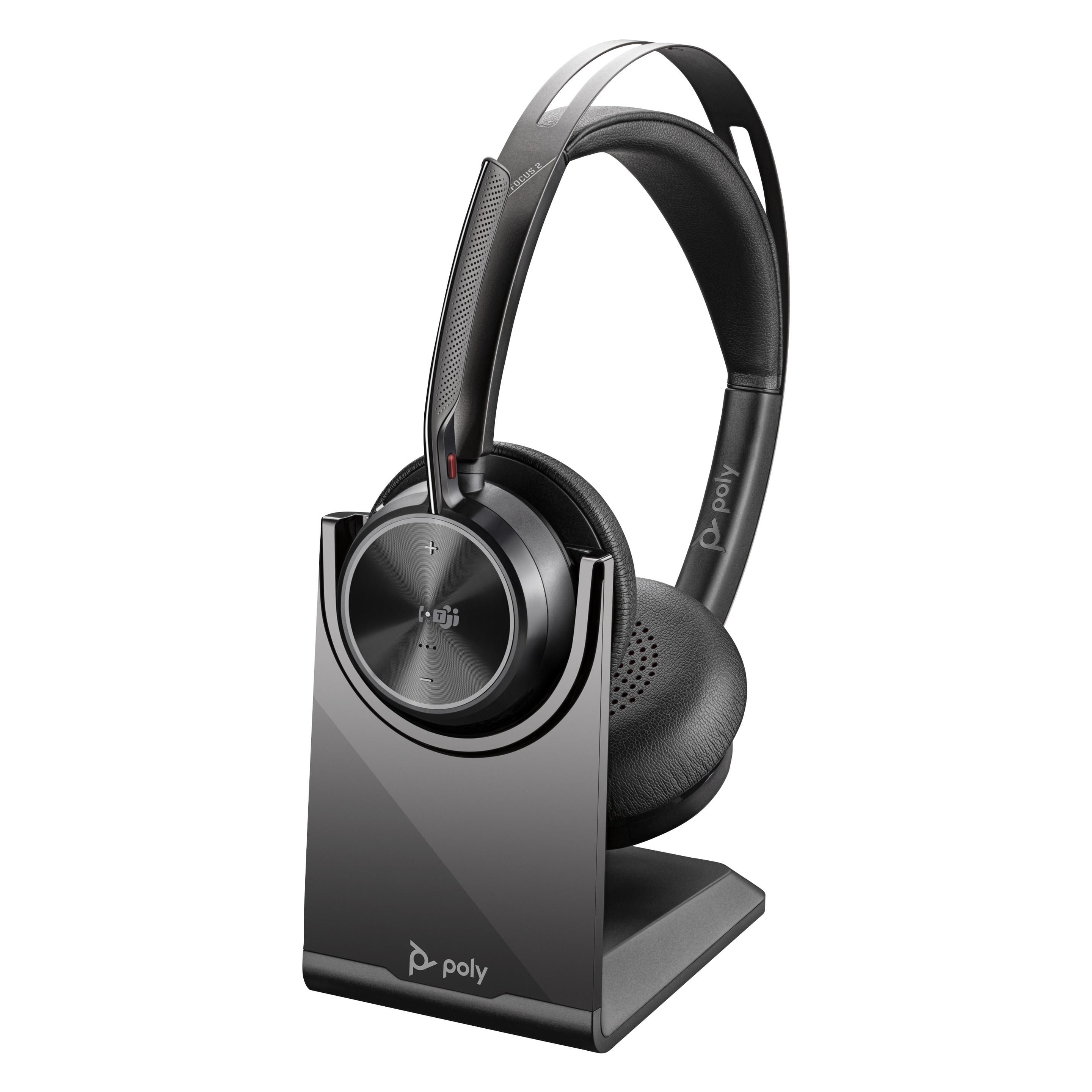 HP Poly Voyager Focus 2 (Kabellos, USB-A, Cisco, Microsoft Teams, Zoom), Office Headset, Schwarz