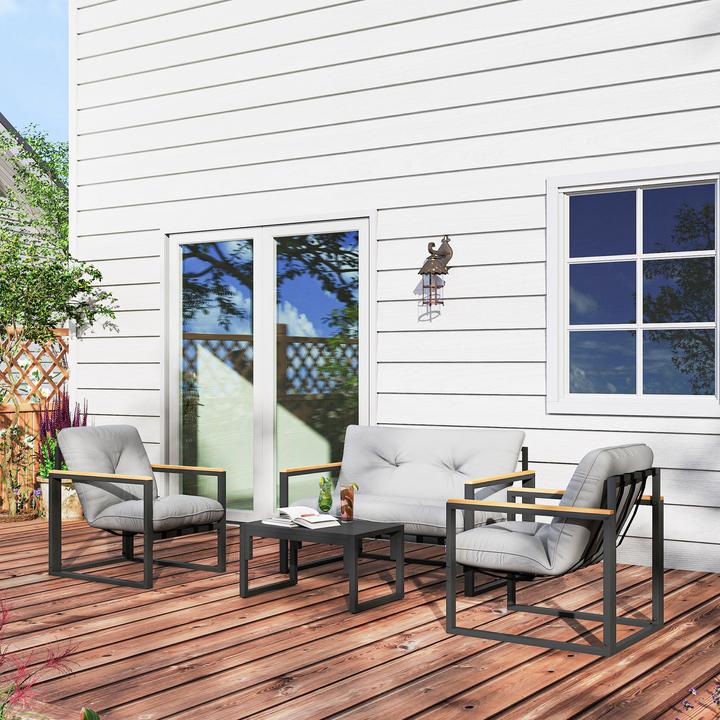 Produktbild Outsunny Gartenmöbel Set Stahl, Polyester Hellgrau