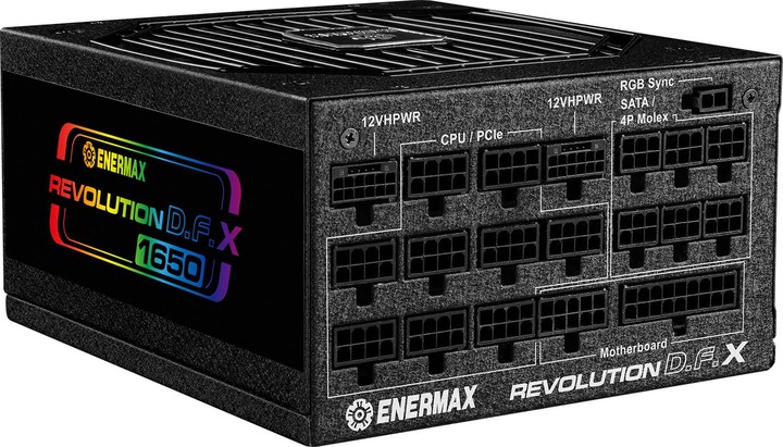 Actual product image Enermax Revolution D.F. X ARGB ATX3.0 PCI-e 5.0 Compact PC Power Supply 1650W 80Plus Gold Full Module 2x (1650 W)