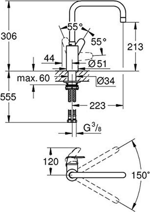 Image du produit Grohe Robinet de cuisine avec mitigeur Eurodisc Cosmopolitan chrome brillant 32259003