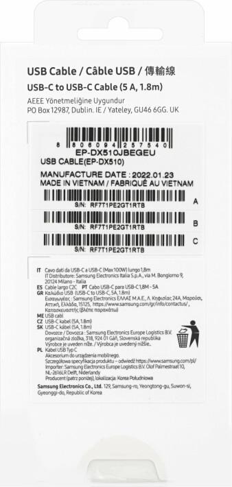 Immagine prodotto Samsung USB C – USB-C (1.80 m, USB 2.0, 100 W)