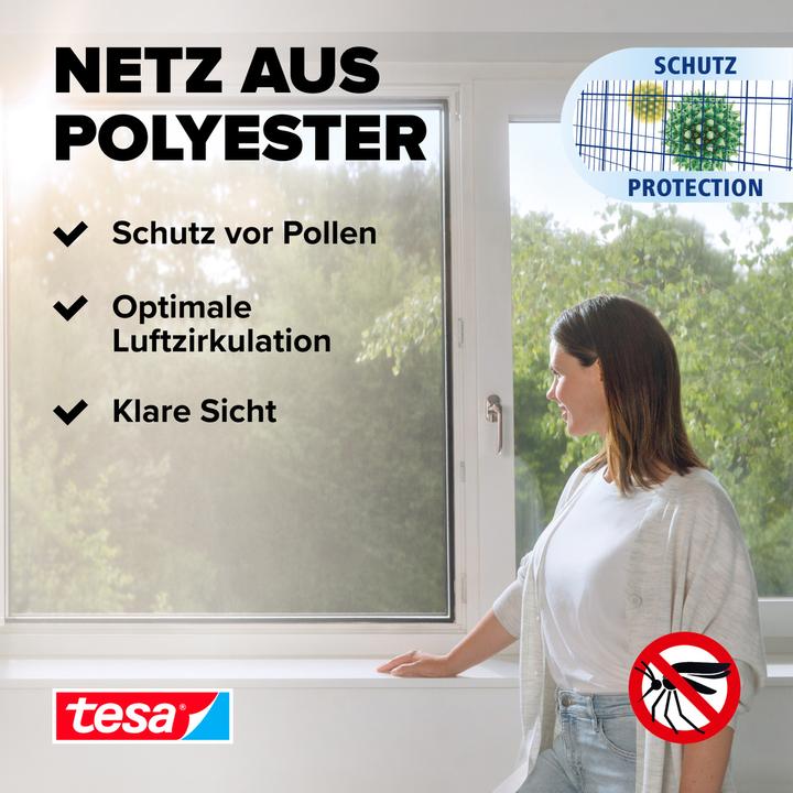 Produktbild tesa Pollenschutzgitter, für Allergiker, zuschneibar inkl. selbstklebendem Klettband (150 x 180 cm)