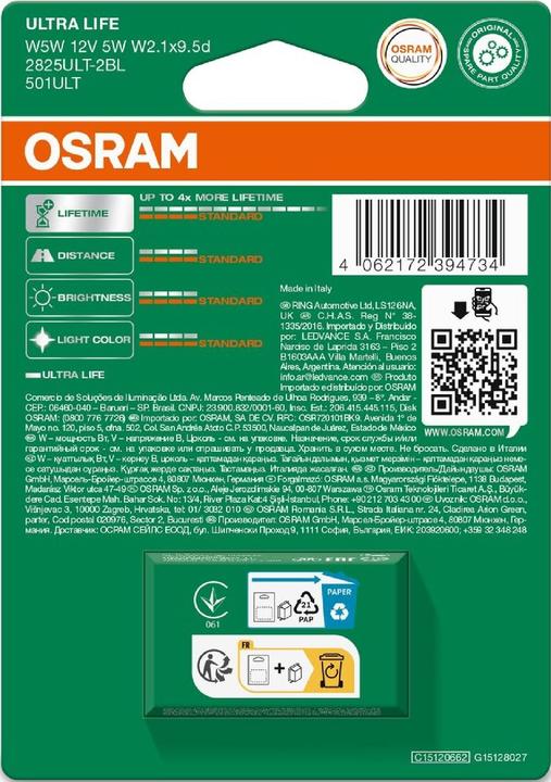 Etichetta energetica Osram Ultra Life (W5W)