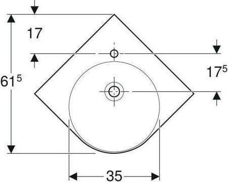Produktbild Geberit Eckwaschtisch RENOVA COMPACT Schenkell. 50cm m HL mit Überlauf weiss (500 mm, 500 mm)