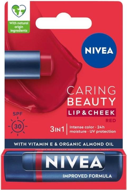 Productafbeelding NIVEA Verzorgende Beauty 3 In 1 Verzorgende Lippenbalsem Rood 48g (Lippenbalsem)