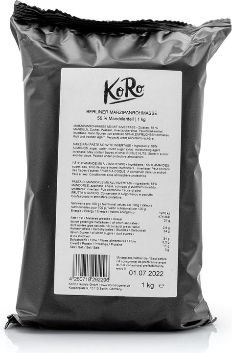 Actual product image KoRo Marzipan paste M0 with invertase (1000 g)