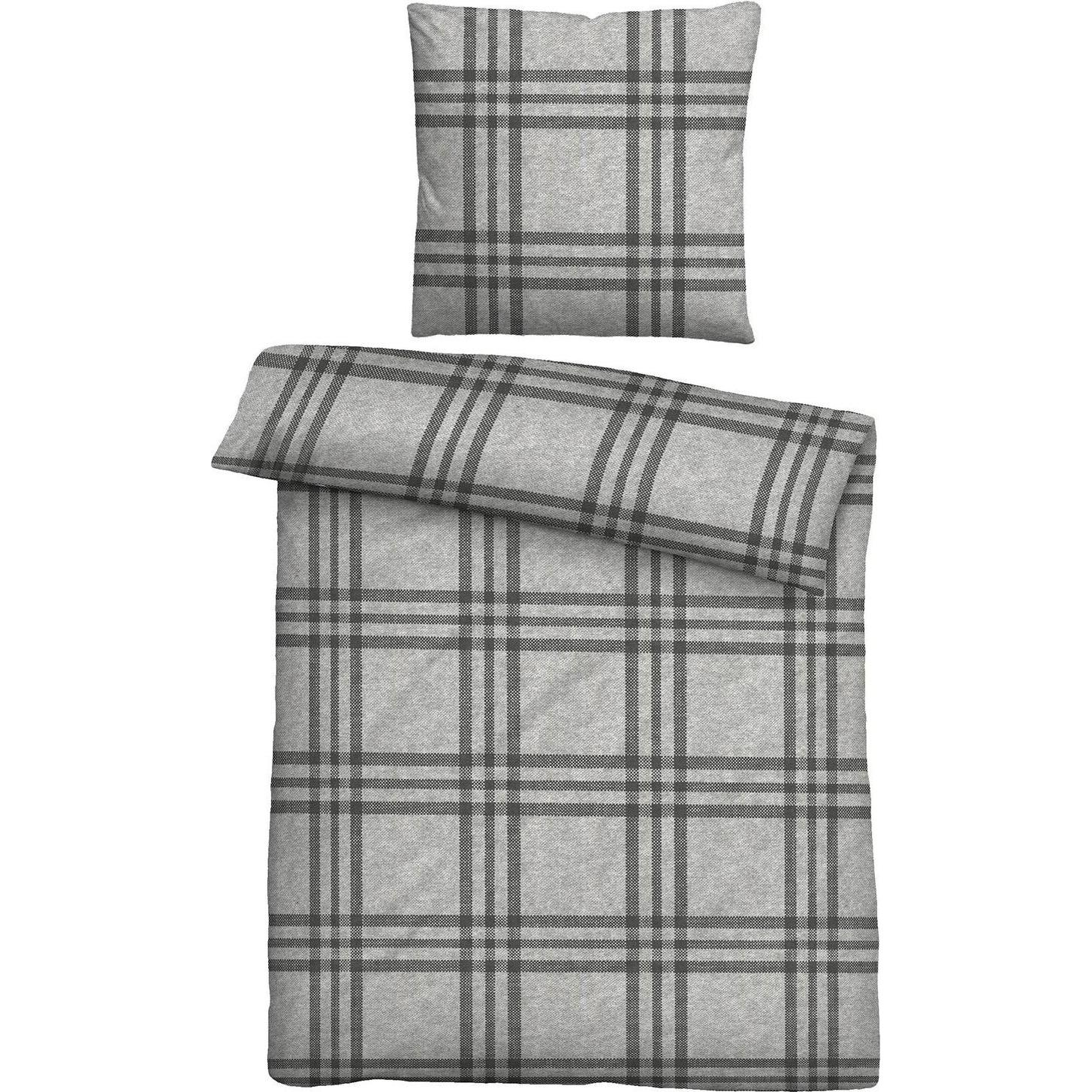 Biberna, Bettwäsche, Melange Flanell Bettwäsche Karo sturmgrau (Bettwäsche Set, 135x200 cm + 80x80 cm)