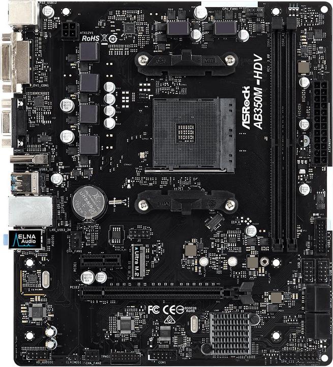Actual product image AsRock AB350M-HDV R3.0 AMD Promontory B350 Socket AM4 micro (AM4, AMD B350, mATX)