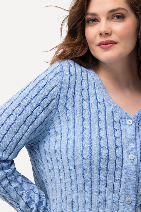 Produktbild Ulla Popken Strickjacke, Zopfmuster, Two-Tone-Feinstrick, V-Ausschnitt (50, 52)