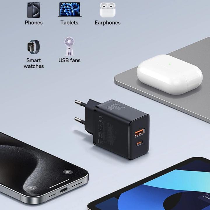 Image du produit Baseus Cube, 20W, 3A, 1 x USB-A - 1 x USB-C, noir (20 W)