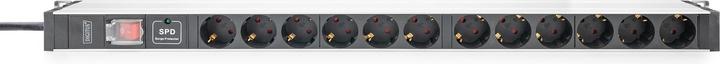 Actual product image Digitus Socket strip with aluminum profile with switch and surge protection, 12-way safety sockets, 2 m cabl (12x, CEE 7/3, 2 m)