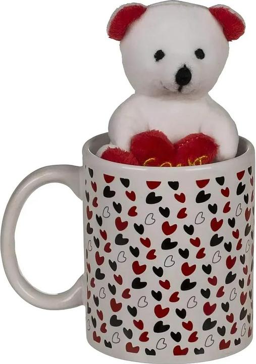Actual product image Sombo White mug with plush teddy bear